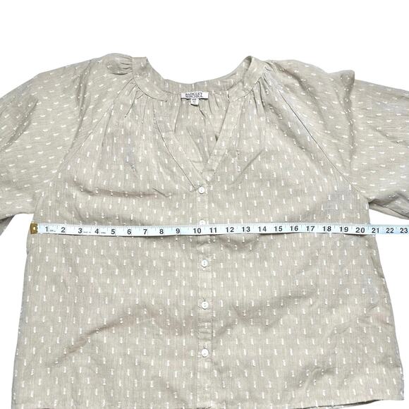 Badgley Mischka | Women | Sand Swiss Dot Cotton Puff Sleeve Blouse Top | Medium - Picture 5 of 14